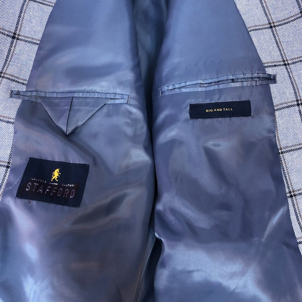 Stafford Blue Brown Windowpane Linen Sport Coat - Picture 8 of 11